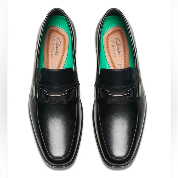 Clarks Men's Leather Black Clarkslite Bit Loafers Dress Shoes Cushioned Size 8.5